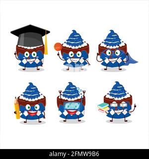 Élève de l'école de gâteau de suété blueberry personnage de dessin animé avec diverses expressions. Illustration vectorielle Illustration de Vecteur