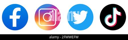 Vinnytsia, Ukraine - 11 mai 2021 : Facebook, Instagram, Twitter, icônes Tik Tok. Ensemble de logos populaires sur les réseaux sociaux. Vecteur éditorial isolé sur b blanc Illustration de Vecteur