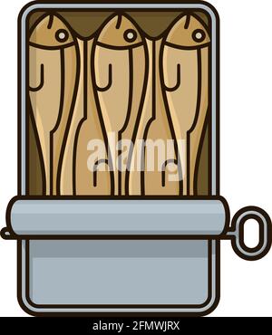 Ouvert CAN de sardines illustration vectorielle isolée pour la Journée des sardines le 24 novembre. Illustration de Vecteur