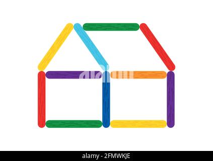 Arc-en-ciel couleur popsicle Stick House pour jeu pour enfants. Illustration de Vecteur