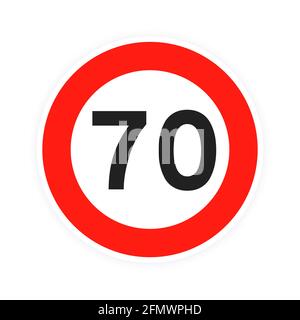 Limite de vitesse 70 route ronde icône signe plate design illustration vectorielle. Illustration de Vecteur