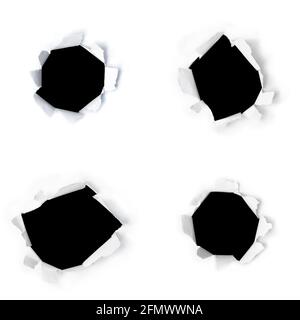 Quatre trous déchirés dans le papier comme collection d'éléments de conception Banque D'Images