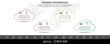 Infographies sur les clouds. Concept métier de la ligne vectorielle de 4 options. Modèle abstrait avec quatre étapes pour diagramme, web, bannière, présentations, organigramme Illustration de Vecteur