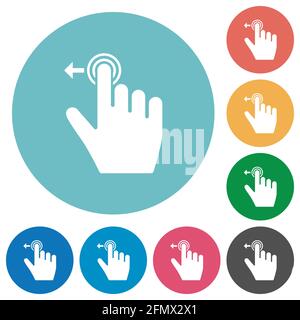 Faites glisser le doigt droit vers la gauche, mouvement vers la gauche, icônes blanches plates sur le rond arrière-plans de couleur Illustration de Vecteur