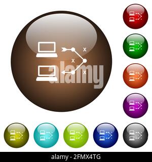 Traceroute icônes blanches de l'ordinateur distant sur les boutons ronds en verre dans plusieurs couleurs Illustration de Vecteur