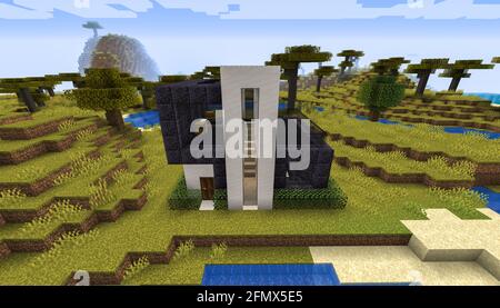 Minecraft Game – Mai 11 2021 : exemple de design moderne de la maison dans Minecraft Game 3D illustration. Éditorial Banque D'Images