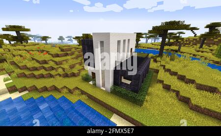 Minecraft Game – Mai 11 2021 : exemple de design moderne de la maison dans Minecraft Game 3D illustration. Éditorial Banque D'Images