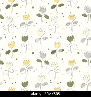 Motif sans couture avec tulipes. Vecteur. Fleurs style une ligne. Fond floral. Illustration de Vecteur