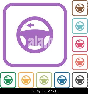 Clignotant de voiture gauche, éclairage du tableau de bord, icônes simples en couleur cadres carrés arrondis sur fond blanc Illustration de Vecteur