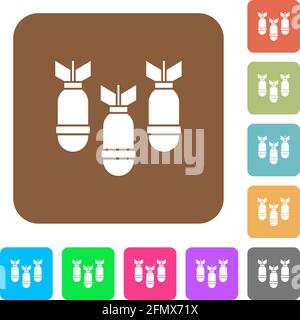 Trois icônes plates Air bombes sur des arrière-plans carrés arrondis aux couleurs vives. Illustration de Vecteur