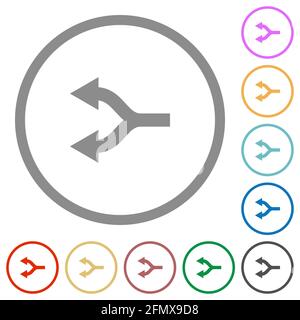 Flèches fractionnées icônes de couleur plate de gauche dans les contours ronds activés arrière-plan blanc Illustration de Vecteur