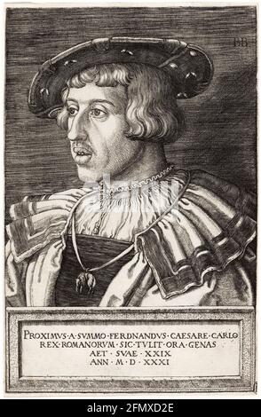 Ferdinand I (1503-1564), Saint empereur romain 1556-1564, gravure de portrait de Barthel Beham, 1561 Banque D'Images