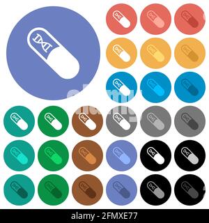 Médecine avec des molécules d'adn multi-couleurs plates icônes sur fond rond. Inclut des variantes d'icônes blanches, claires et sombres pour les États de survol et d'activité e Illustration de Vecteur