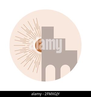 Escaliers marocains, arche, murs, vecteur d'icône d'arc. Éléments d'architecture de style boho. Imprimé abstrait tunisien et algérien tendance. Soleil, lune, ligne bohémien Illustration de Vecteur