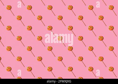 Motif bonbon au caramel Lollipop, vue du dessus. Banque D'Images