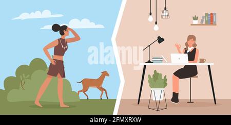 Femme évolution de cavewoman à la femme d'affaires, illustration de vecteur de comparaison évolutionnaire. Caricature jeune femme d'affaires personnage travaillant au bureau, préhistorique jeune fille d'âge de pierre debout dans la savane Illustration de Vecteur