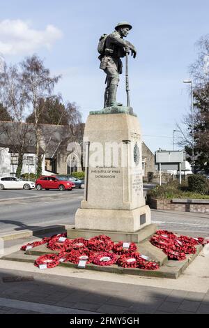 Mémorial de la première Guerre mondiale avec mémoire de pavot, Abergavenny, pays de Galles, Royaume-Uni Banque D'Images