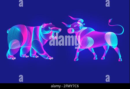 Concept de stratégie d'investissement de négociation et de financement avec silhouettes bullish et baissières abstraites et diagramme de chandelier. Illustration vectorielle de confronti Illustration de Vecteur