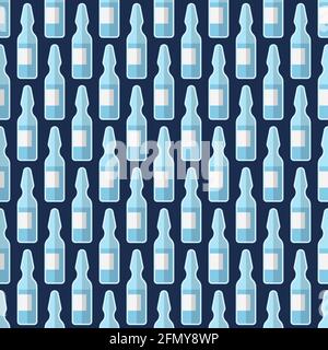 Motif sans couture avec ampoules en verre. Icônes, isolées sur fond bleu foncé. Articles médicaux. Illustration de couleur vectorielle. Illustration de Vecteur