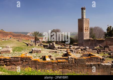 Ruines de Chellah et Minaret, Rabat, Maroc Banque D'Images