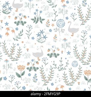 Joli motif sans couture avec fleurs d'oie et de coodle. Illustration vectorielle Illustration de Vecteur