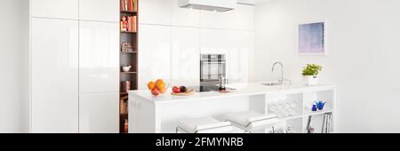 Cuisine blanche dans un appartement moderne de style scandinave Banque D'Images