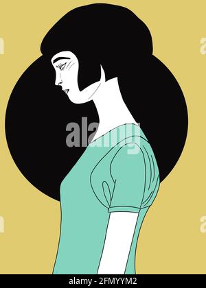 Illustration numérique du visage d'une femme détendue, pour des histoires, un style pop art Banque D'Images