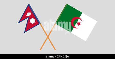 Drapeaux croisés de l'Algérie et du Népal. Couleurs officielles. Proportion correcte. Illustration vectorielle Illustration de Vecteur