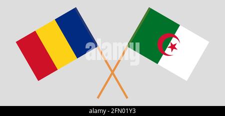 Drapeaux croisés de l'Algérie et de la Roumanie. Couleurs officielles. Proportion correcte. Illustration vectorielle Illustration de Vecteur