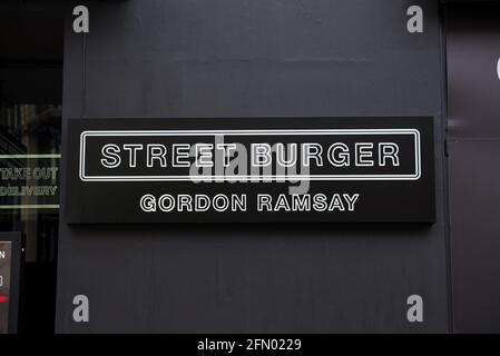 Logo noir enseigne d'atelier marque Burger de rue Gordon Ramsay Banque D'Images