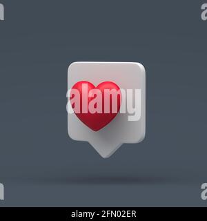 la 3d est simple comme la notification sur fond gris pastel avec des ombres claires. Illustration 3d haute qualité. la 3d rend le nouveau message d'amour ou d'aimer. Banque D'Images