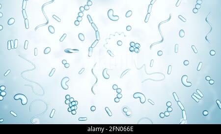 Différents types de bactéries sur un fond clair. Formes. illustration 3d. Banque D'Images