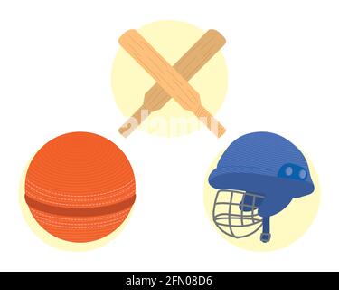 trois icônes de l'équipement de sport de cricket Illustration de Vecteur