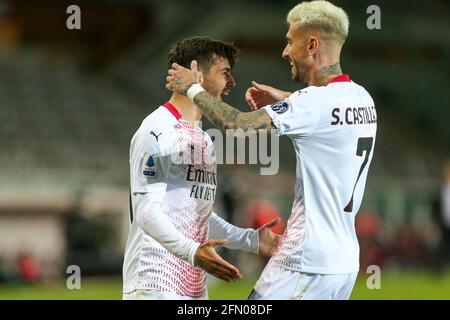 Brahim d’az, de l’AC Milan, célèbre après avoir obtenu son score lors de la série UN match entre le Torino FC et l’AC Milan, au stade olympique Grande Torino, le 12 mai 2 Banque D'Images