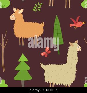 Joli motif lama sans coutures. Dessins animés animaux en arrière-plan de la forêt. Illustration vectorielle. Illustration de Vecteur
