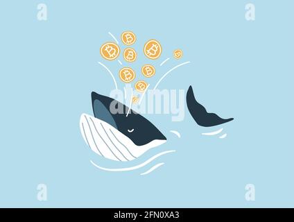 Bitcoin, une sortie de baleine. Les baleines Bitcoin sont considérées comme des acteurs du marché avec des fonds importants qui sont capables de déplacer le marché des crypto-monnaies. Illustration de Vecteur