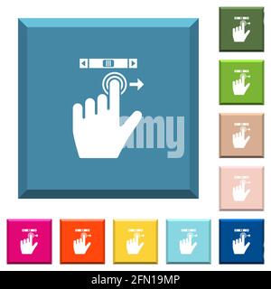 faites défiler les icônes blanches du geste de droite vers la gauche sur le carré à bords tranchants boutons de différentes couleurs tendance Illustration de Vecteur