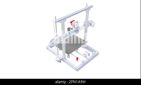 Rendu 3D d'une petite imprimante 3d grand public isolée sur un arrière-plan blanc Banque D'Images