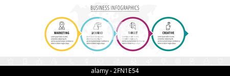 Infographies vectorielles quatre cercles avec flèches. Concept métier de 4 étapes, options. Modèle d'infographie pour diagramme, Web, bannière, présentations Illustration de Vecteur