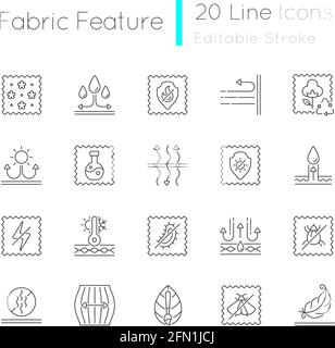 Différents types de tissu présentent un ensemble d'icônes linéaires Illustration de Vecteur