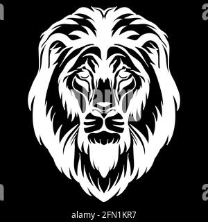 Mascotte. Tête de lion. Illustration vectorielle couleur blanche vue avant de chat sauvage isolé sur fond noir. Pour la décoration, l'impression, le design, le logo, le sport Illustration de Vecteur