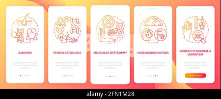 L'écran de la page d'application d'intégration rouge de la plupart des troubles génétiques courants avec concepts Illustration de Vecteur