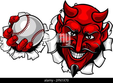 Diable Satan Baseball Sports balle mascotte dessin animé Illustration de Vecteur