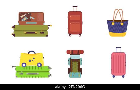 Un ensemble de valises pour les vacances et les voyages. Produits d'été pour les touristes. Sac à bagages et sac à dos Illustration de Vecteur