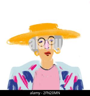 Illustration de l'élégante dame âgée isolée sur blanc Banque D'Images