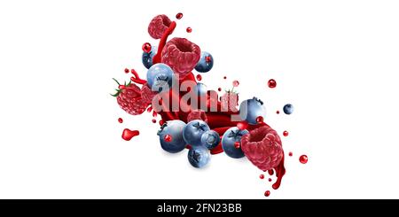 Jus de fruits et bleuets et framboises frais. Banque D'Images