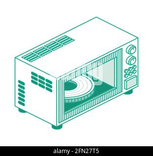 Four à micro-ondes isométrique isolé sur fond blanc. Illustration vectorielle. Icône Contour. Illustration de Vecteur