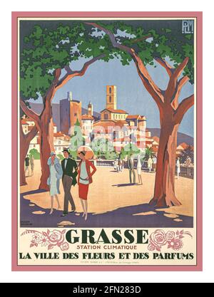 Grasse - affiche de voyage en français d'époque des années 1920 (Roger Broders) France c.1927 «la ville des fleurs et des parfums» considérée La capitale mondiale du parfum au sud de la France Riviera Provence-Alpes-Côte d'Azur France Banque D'Images