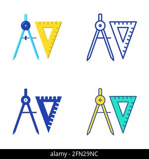Les séparateurs et les icônes de règle carrée sont définis en mode plat et ligne. Symboles des instruments de mesure et de dessin. Illustration vectorielle. Illustration de Vecteur