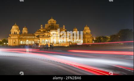 Gros plan du Albert Hall Museum à Jaipur L'Inde la nuit Banque D'Images